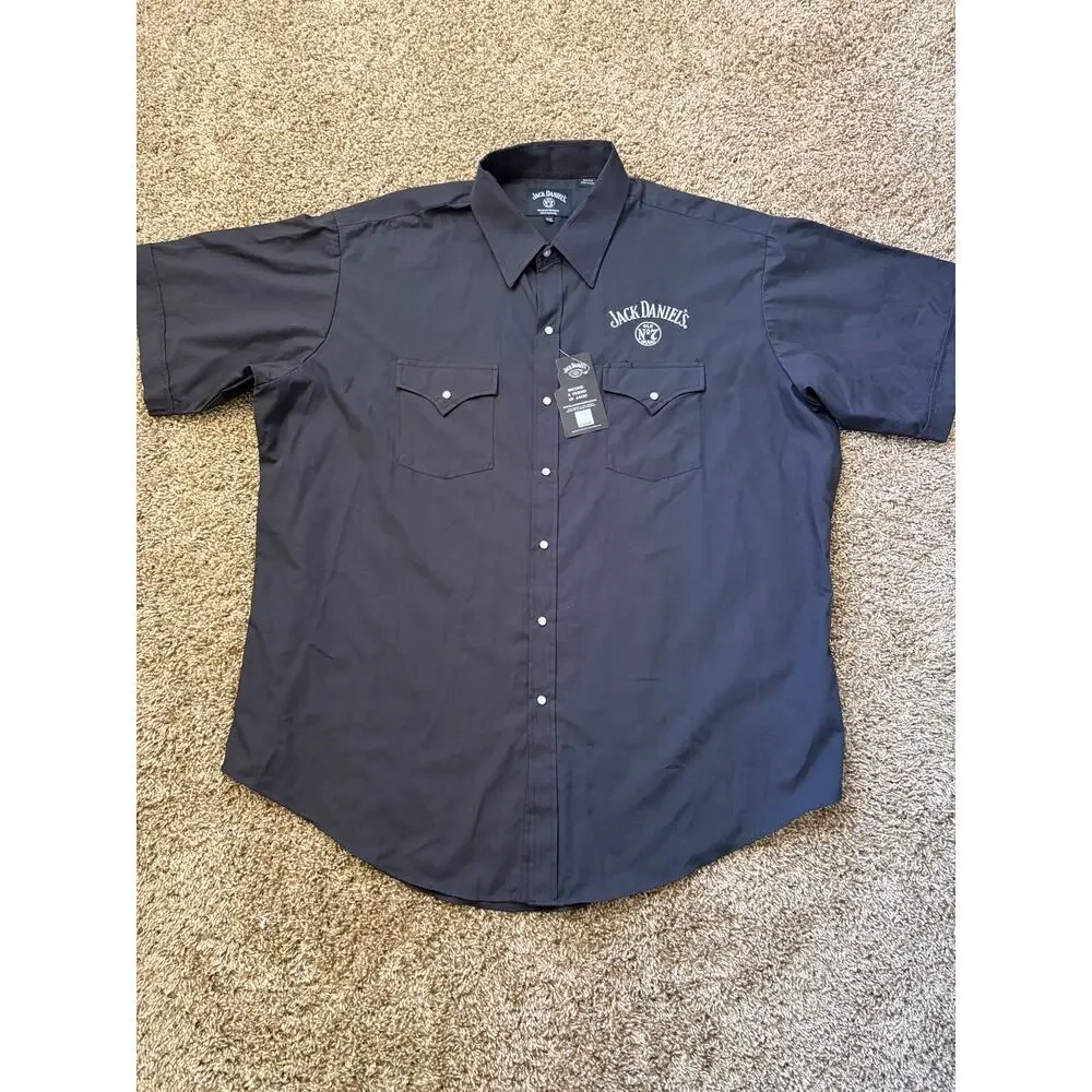 NWT Jack Daniel's Official Licensed Black Pearl Snap Western Button Up Size XXL